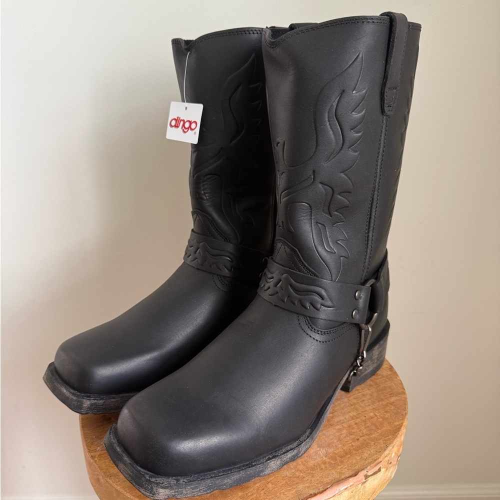 Dingo Eagle Embossed Square Toe Harness Motorcycle Boots Mens 9 D New Old Stock
